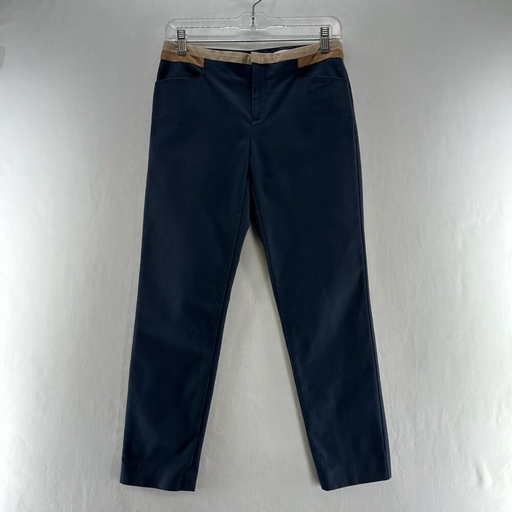 Club Monaco Ankle Chino Pants Womens 4 Contrast Waistband Stretch Slim Navy Blue
